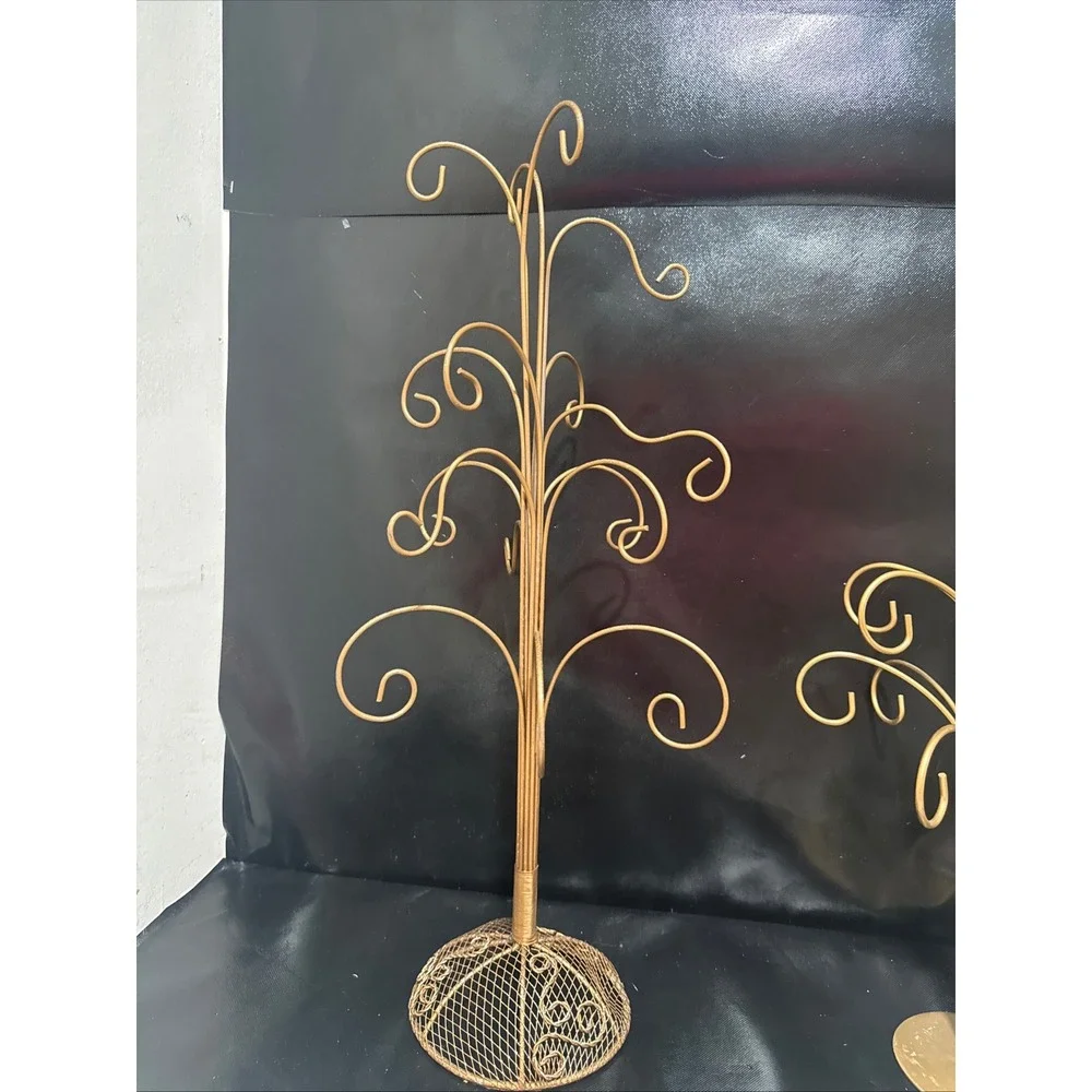 Vintage Gold Metal Scrollwork‎ Ornament Tree Display Stand 25 Inch Mesh Base